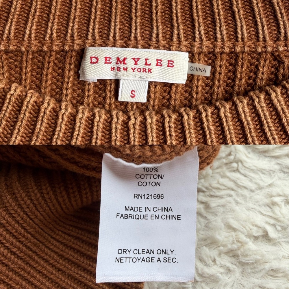 DemyLee New York Chelsea Cotton Ribbed Knit Crewneck Sweater Pecan Brown S - Picture 4 of 11